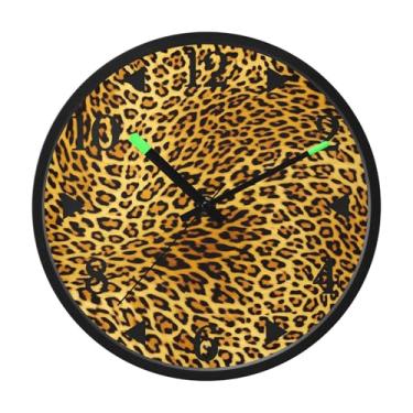 Imagem de STAYTOP Lindo relógio de parede LED marrom amarelo com estampa de leopardo para quarto com brilho noturno, relógios de parede silenciosos de 30 cm para decoração de sala de estar, controle de som