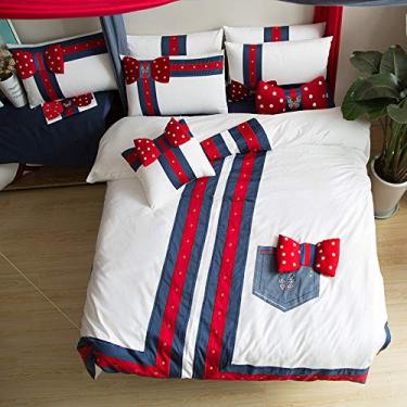 Imagem de Conjunto de capa de edredom fofo para meninas 100% tecido macio com lençol de cima 4/6 peças, 3 Queen Size 6 peças (4 Queen Size 4 peças)