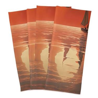 Imagem de Wassud Toalhas de cozinha Pôr-do-sol Veleiro Cozinha Panos de prato pacote com 4 panos de prato macios com laço para pendurar toalha de mão de secagem rápida super absorvente toalhas de chá de mesa