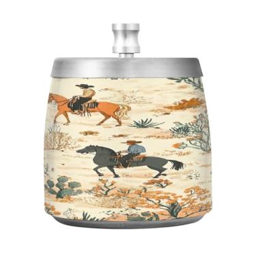 Imagem de STAYTOP Cinzeiro retrô de cowboy da Tropa do Deserto com tampa, aço inoxidável à prova de vento, sem fumaça, cinzeiro grande de cigarro ao ar livre para decoração de escritório em casa