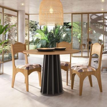 Imagem de Mesa De Jantar Redonda Em Mdf 105cm Freijó/Preto Tm71 Jpf