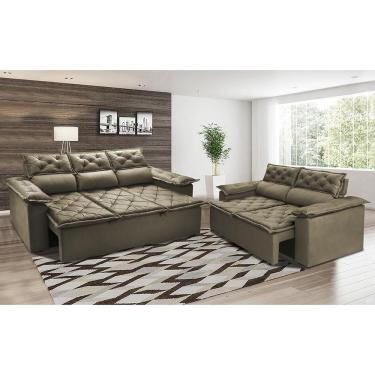Imagem de Conjunto De Sofá 3 E 2 Lugares Retrátil E Reclinável Cama Inbox Compact 2,00x1,50m Velusoft Castor