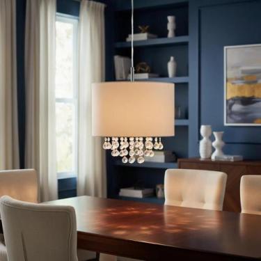 Imagem de Lustre Cupula De Tecido Bege 30x20 Com Cristal Esfera - Alta Cupula