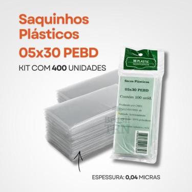 Imagem de Saquinho Transparente De Geladinho 5X30Cm Pebd 400 Unid Saco - M Plast