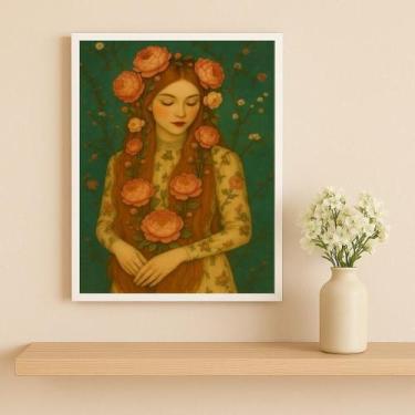 Imagem de Quadro Mulher Ruiva Com Flores 45X34Cm Mold Preta - Quadros On-Line