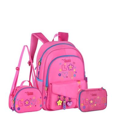 Imagem de Kit Mochila Costa Estojo Box Lancheira Youtuber Cacau Haxkar Cor:Rosa 