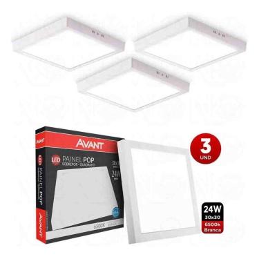 Imagem de Kit 3 Paineis Paflon Led Quadrado 24w Avant 30x30 Sobrepor