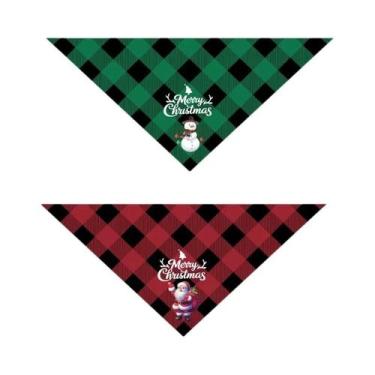 Imagem de Bandanas De Natal Xadrez Para Cães 2 Peças Lenços De Desenho Animado P