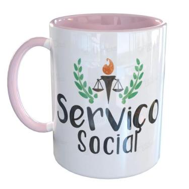 Imagem de Caneca Porcelana Serviço Social - Pense Canecas, Rosa Claro