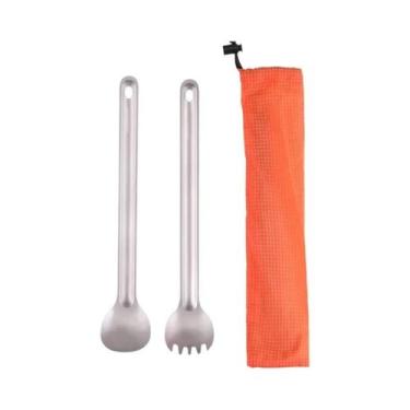 Imagem de Garfo-colher Ultraleve De Titânio Com Cabo Longo E Acabamento Fosco, U