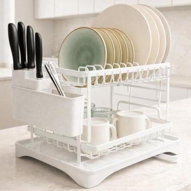 Imagem de Escorredor de Louça 2 Andares Branco com Dreno 360, Bandeja Coletora e