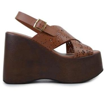 Imagem de Sandália Feminina Cravo e Canela Couro Plataforma Marrom-Feminino