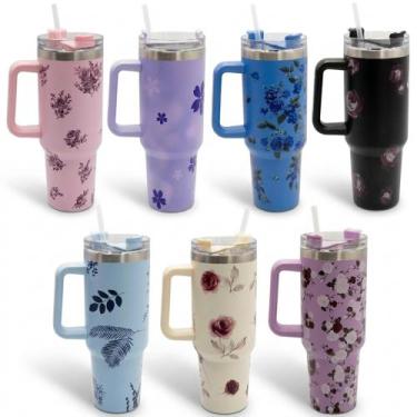 Imagem de Copo Térmico MS-931 1200ml Com Estampas Florais - Aço Inox com Tampa E