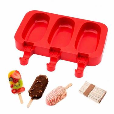 Imagem de Forma de Picolé Silicone 3 Cavidades Com 50 Palitos - Cosy