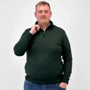 Imagem de Blusa de Lã Delkor Plus Size com Zíper Masculina, G1, Verde escuro