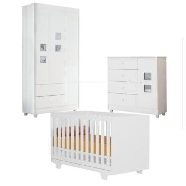 Imagem de Quarto de Bebe com Berço Mini Cama 100% MDF Life Cômoda Life Guarda-Ro