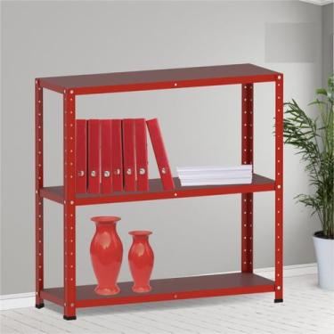 Imagem de Estante Multiuso 3 Prateleiras 92cm Aço Vermelho - Pandin Móveis