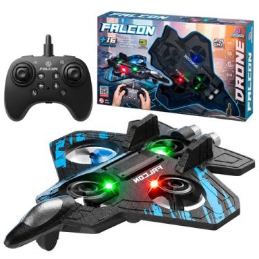 Imagem de Brinquedo Avião Falcon Drone De Controle Remoto Giro 360 Com Luz Espum