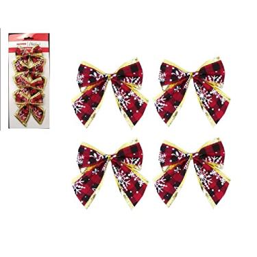 Imagem de Kit com 4 Laços de Tecido Estampado e Bordas Douradas 8cm