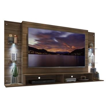 Imagem de Painel com Suporte TV 60&quot; e 4 Leds Prateleiras de Vidro Vegas Multimóveis Madeirado