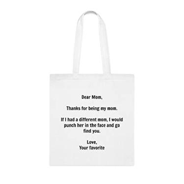 Imagem de Sacola para mamãe, bolsa tote Dear Mom, presente para mãe, para mamãe, bolsa de ombro para mãe, bolsas reutilizáveis para mamãe, presente para mamãe da filha favorita, filho e filhos, Branco