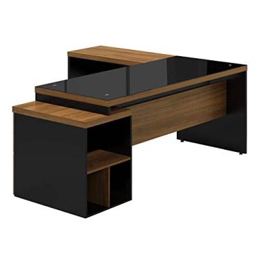 Imagem de Mesa Executiva Web40 c/Vidro 1,72x1,60 c/Gav. Nogal/Preto