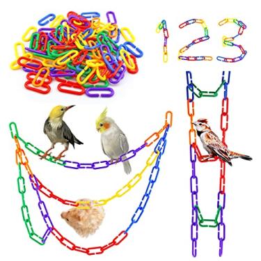 Imagem de JIALEEY 100 peças de ganchos de plástico com ganchos em C e elos de corrente arco-íris C-Links Brinquedos de aprendizagem infantis Pequeno Pet Rat Papagaio Pássaro gaiola de brinquedo