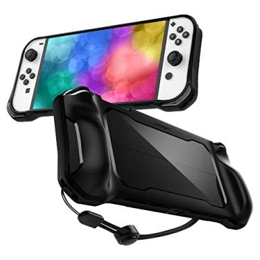 Imagem de Spigen Rugged Armor projetada para Nintendo Switch OLED modelo 7 polegadas e controle Joy-Con TPU Grip com alça protetora (2021) - Preto Fosco