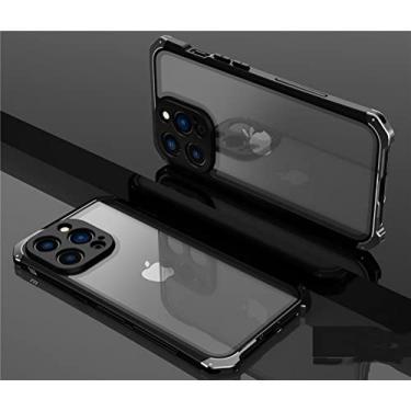 Imagem de Para caixa de vidro de metal de alumínio à prova de choque para iPhone 14 13 Pro Max 14 Pro XR XS MAX 7 8 Plus X Capa à prova de choque, preto completo, para iphone 14Plus