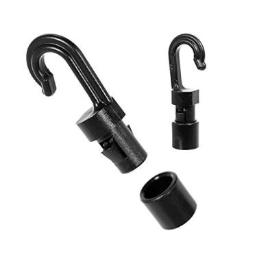 Imagem de Corda de choque Paracord Planet com gancho preto para corda de 1/4 e 3/16 polegadas de diâmetro, ganchos abertos de plástico rígido para caiaques, carros, caminhões de carga, barcos (25 peças)