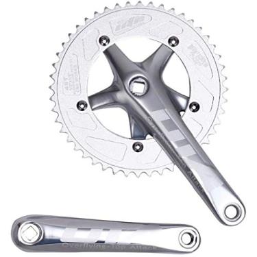 Imagem de OTA Pedaleira de velocidade única 48T 170 mm Crankarms 130 BCD dobrável com capa protetora para bicicleta de velocidade única, bicicleta de estrada de pista, engrenagem fixa, fixie, Dahon (prata)