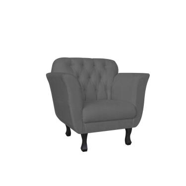 Imagem de Poltrona Decorativa Dália Suede Cinza Pés Madeira Ms Decor
