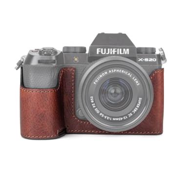 Imagem de MUZIRI KINOKOO Capa Fuji XS20, capa de couro genuíno estilo retrô para Fujifilm Fuji XS20/X-S20 capa protetora inferior da câmera - com design de mão e abertura inferior - marrom