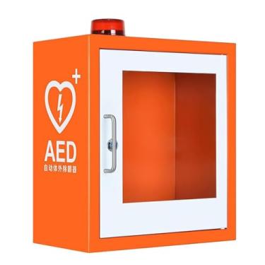 Imagem de Gabinete de armazenamento do desfibrilador AED, caixa de alarme de desfibrilação de primeiros socorros cardíacos montada na parede com chave e alarme, para a maioria dos modelos AED