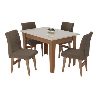 Imagem de Conjunto Mesa de Jantar 120 cm com 4 Cadeiras Tokio Multimóveis EX1004 Madeirado/Off White/Castor