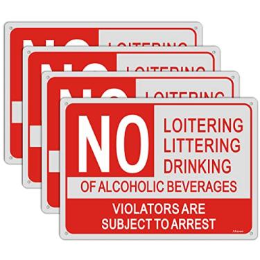 Imagem de Pacote com 4, sem gem, sem lixo, sem beber bebidas alcoólicas, sinais violadores estão sujeitos a sinais de detenção, metal refletivo, 25,4 x 35,5 cm, alumínio, ferrugem, impermeável, fácil