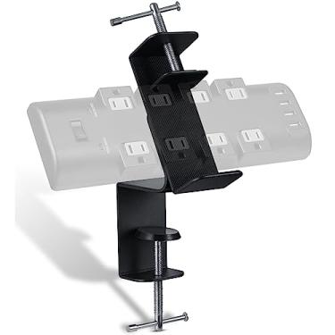 Imagem de CLOOLC Suporte de tira elétrica com braçadeira de mesa ajustável, montagem em tira de energia removível para borda de mesa, braçadeira de tira de força resistente para montagem em mesa serve em tiras de energia de 6,5 a 10,4 cm de largura