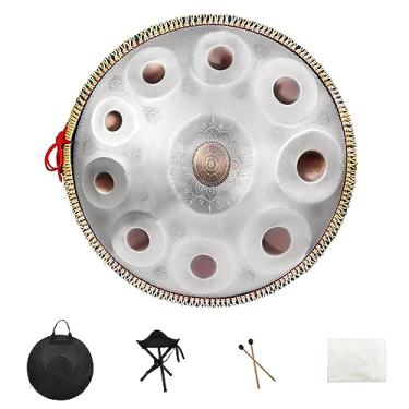Imagem de Tambor Handpan, 55,88 cm 10 Sons D Minor Silver Print 432hz Handpan, Instrumento Pan de Aço Adulto, Sounds Clean Clear Ethereal