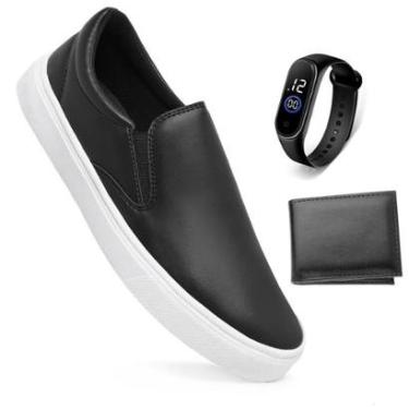 Imagem de Kit Tênis Sapatênis Slip On Casual Masculino Iate Sem Cadarço Calce Fácil + Relógio + Carteira-Masculino
