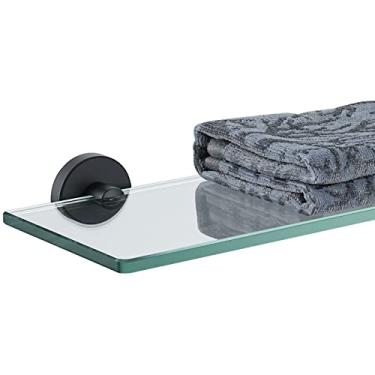 Imagem de JQK Prateleira de vidro de banheiro preta, armazenamento de chuveiro de vidro temperado 20 por 5 polegadas, suporte de parede preto fosco de aço inoxidável 304, TGS101L20-PB