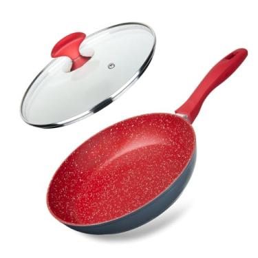 Imagem de Frigideira Grande 24cm em Alumínio Revestida em Cerâmica e Fundo de Indução Fogão a Gás Elétrico e Indução Com tampa