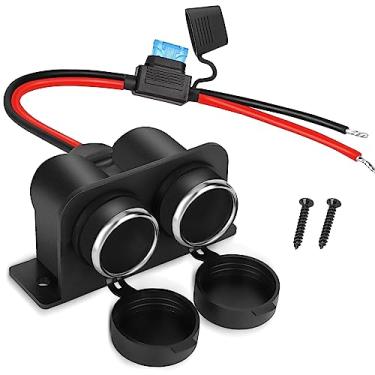 Imagem de 1 soquete de isqueiro com fusível de lâmina, divisor de isqueiro de 2 soquetes 12V tomada de alimentação de substituição à prova d'água para carro, caminhão, marítimo, quadriciclo, RV
