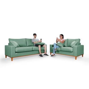 Imagem de Conjunto Sofá Living Istambul Essencial Estofados - 3 E 2 Lugares (Linho, Verde)