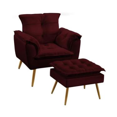 Imagem de Kit Poltrona Almofadada Decorativa Beta e Puff Lunar N-034 Veludo Bord