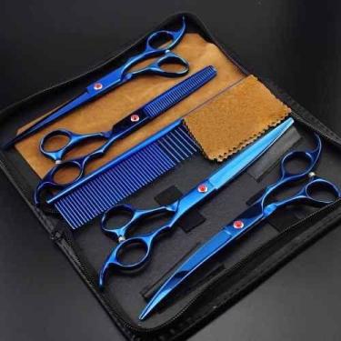 Imagem de Kit Novo Tesoura Pet Shop Banho E Tosa para Cachorros Gatos Pets 7 Pol