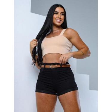 Imagem de Short Feminino Destroyed Jeans curto com cinto - Preto - Cerezo, 36, P