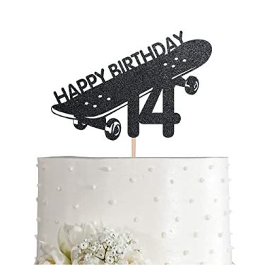 Imagem de Skateboard 14 Cake Topper, Boy Girl Sport Happy 14th Birthday Party Supply Decoration
