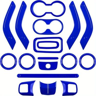 Imagem de Conjunto completo de 18 peças, kit de acabamento de decoração de interiores, console central de volante, maçaneta de porta de ar condicionado, suporte de copo de ventilação para Jeep para Wrangler JK
