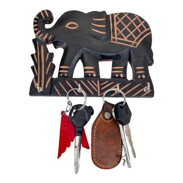 Imagem de Earthly Home Porta-chaves de madeira - design de elefante - organizador decorativo de parede de madeira para chaves - suporte de chave de madeira - gancho de chave - decoração de casa - organizador de chaves - design vintage antigo - comprimento - 4 ganchos