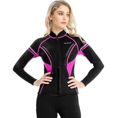 Imagem de GoldFin Roupa de mergulho feminina, jaqueta de neoprene de manga comprida de 2 mm, para hidroginástica, mergulho, surfe, natação